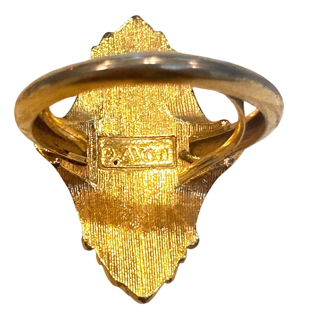 Vintage Avon Gold Tone Black Enamel Rhinestone Oval Shield Statement Ring SZ 6.5 - Picture 6 of 8
